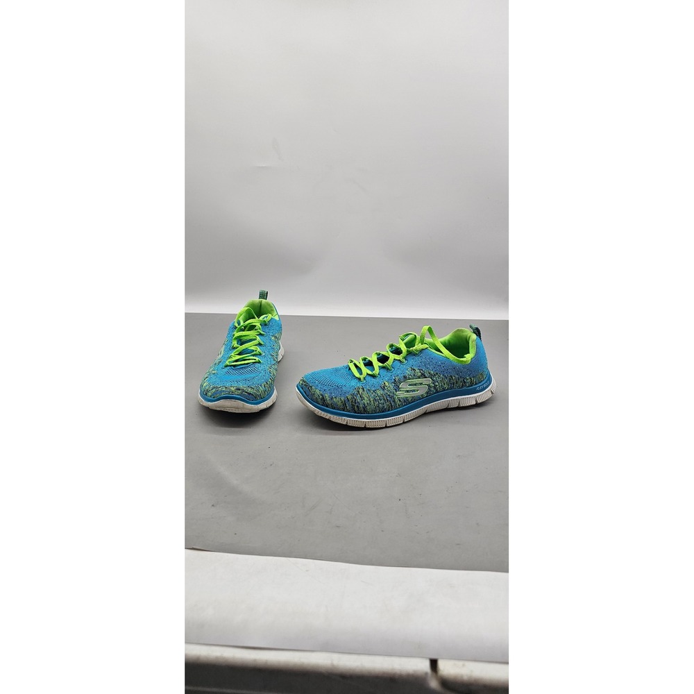 Skechers Skech-Knit Womens 8 Blue Lime Green Memory Foam Sneakers 11877W BLL